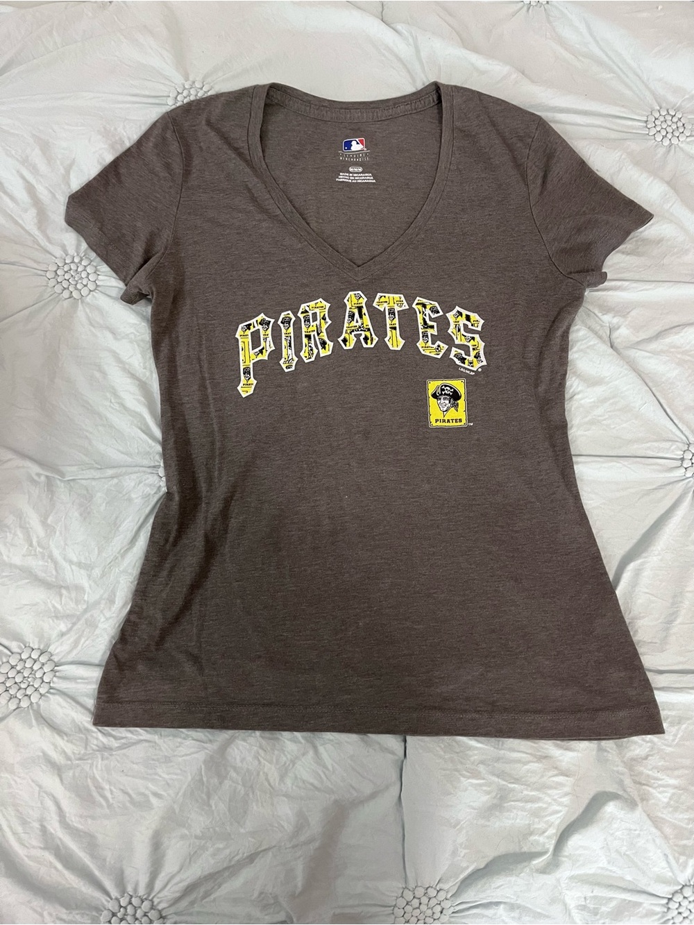 Pittsburgh Pirates Gray V-Neck Tee with Yellow Logo